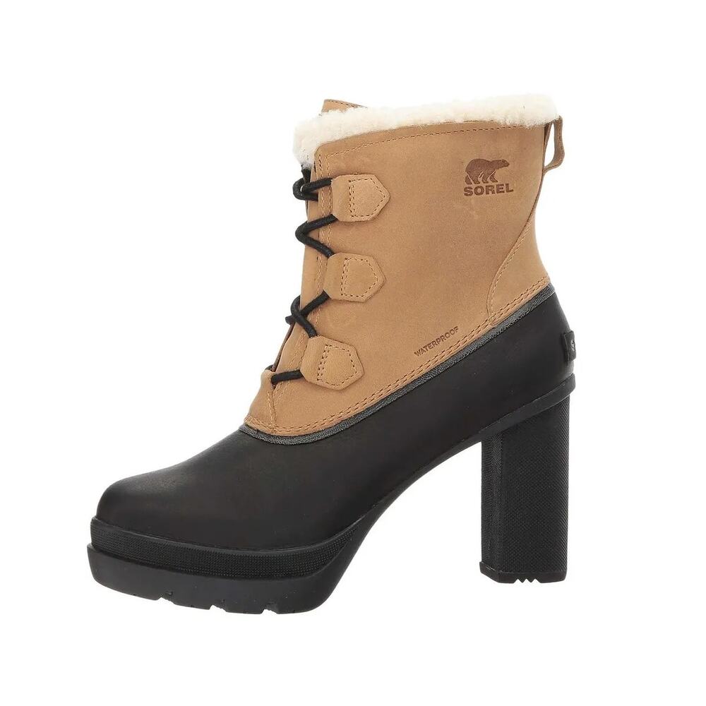 Sorel Dacie Lace Up Brown & Black Heeled Boots SZ 8 Leather Waterproof Women EUC